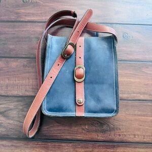 Patricia Nash Navy Blue and Brown Leather Crossbody Bag